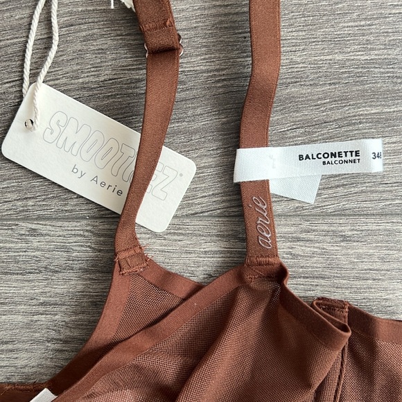 SMOOTHEZ by Aerie Balconette Mesh Bra Size 34B Universe Brown Underwire Sheer - Picture 2 of 7